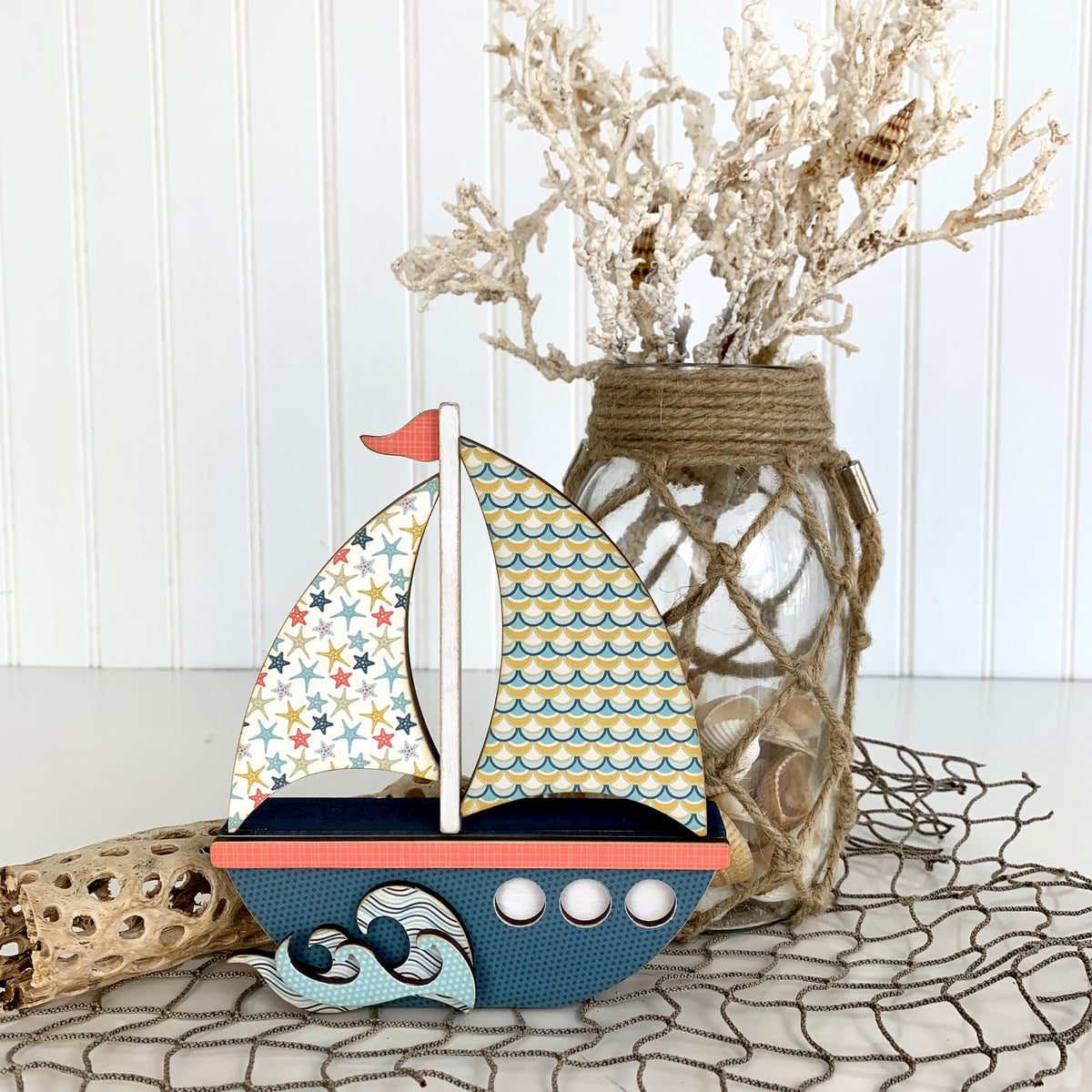 Nautical or Beach Sailboat Wood Decoration DIY Craft Kit - Paisleys and  Polka Dots