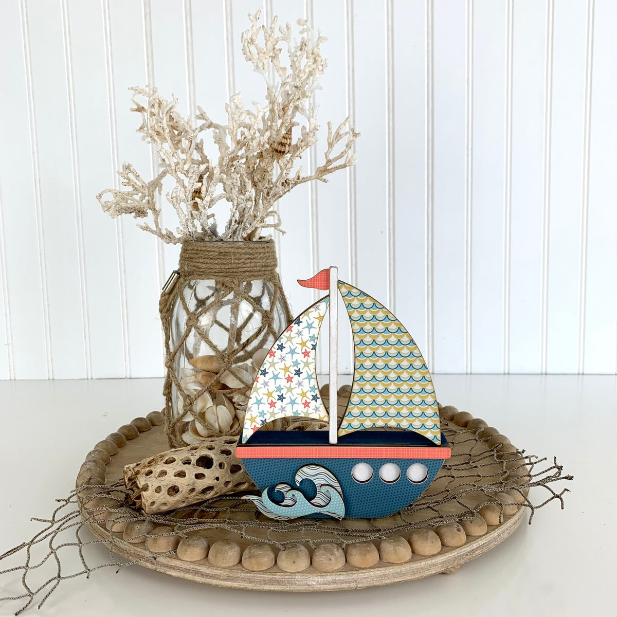 Nautical or Beach Sailboat Wood Decoration DIY Craft Kit