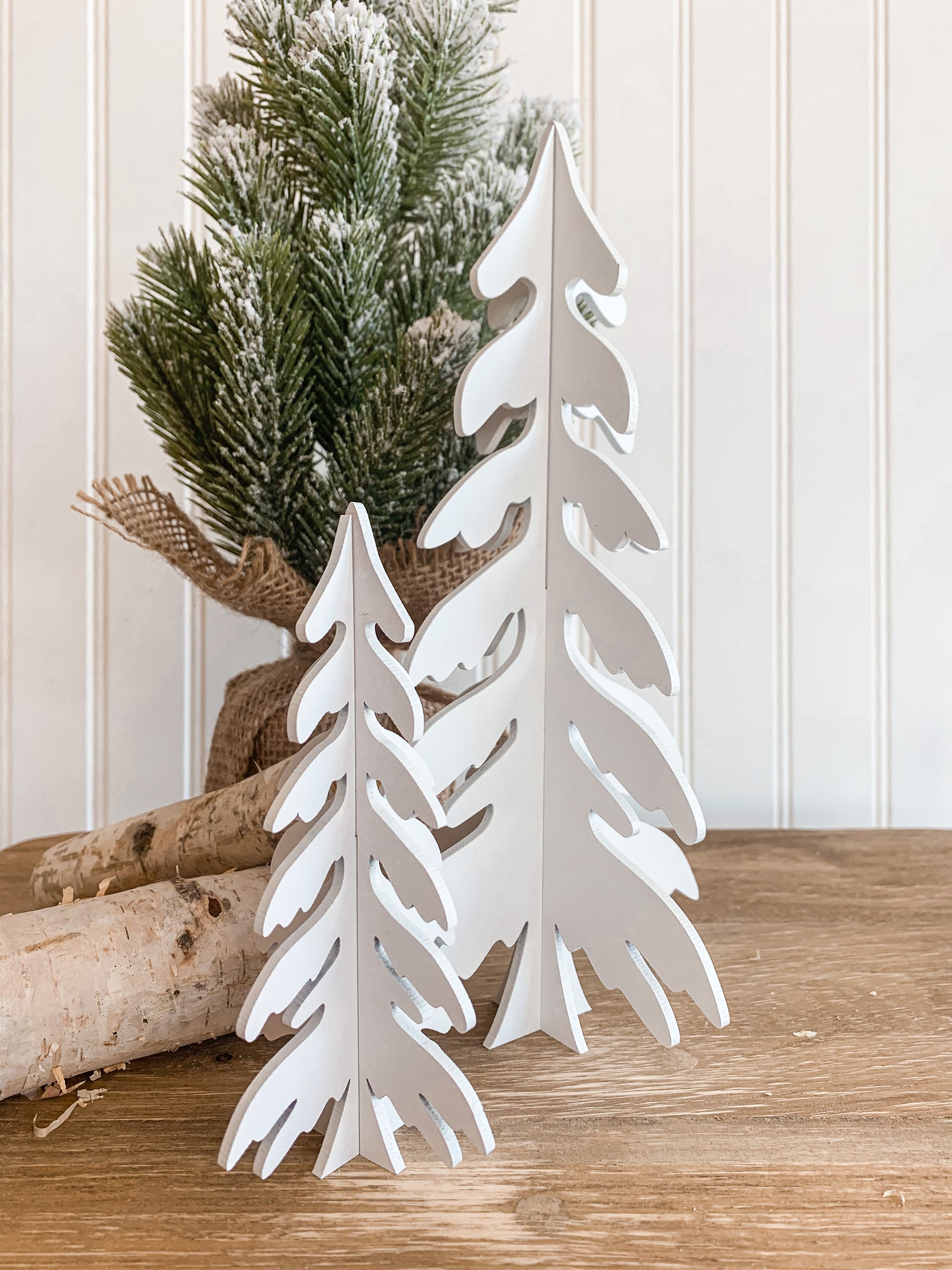 Dimensional wood winter trees for tiered tray decor, white winter wood trees, winter wood tree decorations, handmade winter home decorations